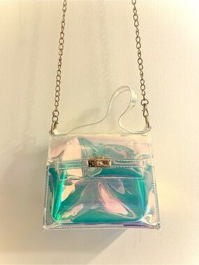 Clear Iridescent Crossbody Bag with Gold Chain
